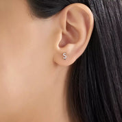 Ş Harf Pırlanta Taşlı Beyaz Altın Tek Küpe