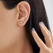 S Harf Pırlanta Taşlı Rose Altın Tek Küpe