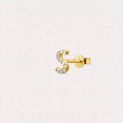 S Harf Pırlanta Taşlı Sarı Altın Tek Küpe