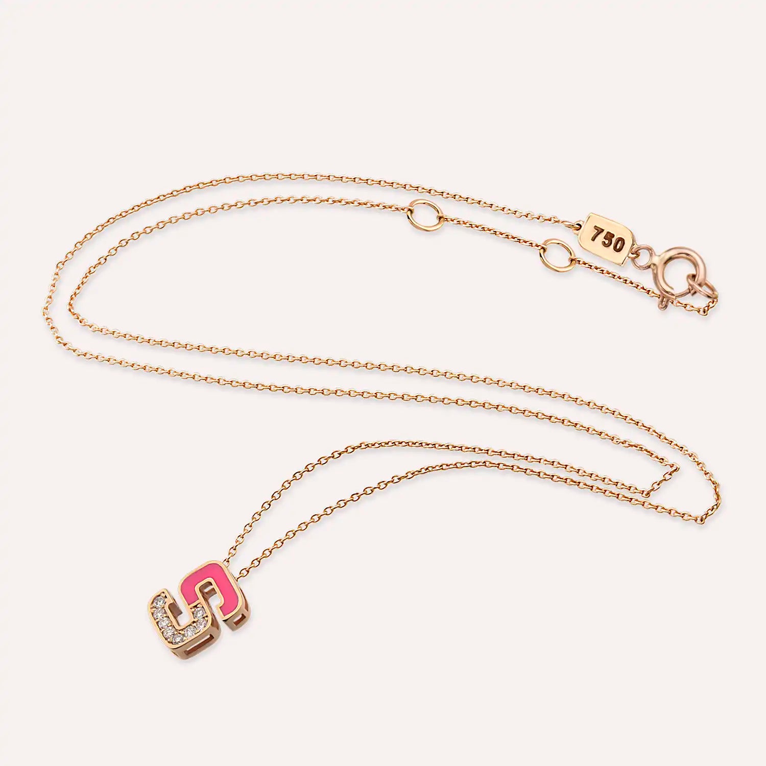 S Harf Pırlanta Taşlı ve Pembe Mineli Rose Altın Kolye