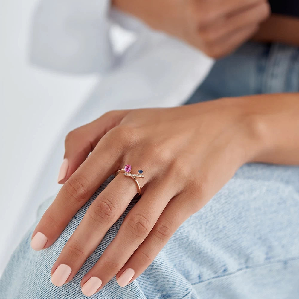 Sacro 0.69 CT Multicolor Safir ve Pırlanta Taşlı Rose Altın Yüzük