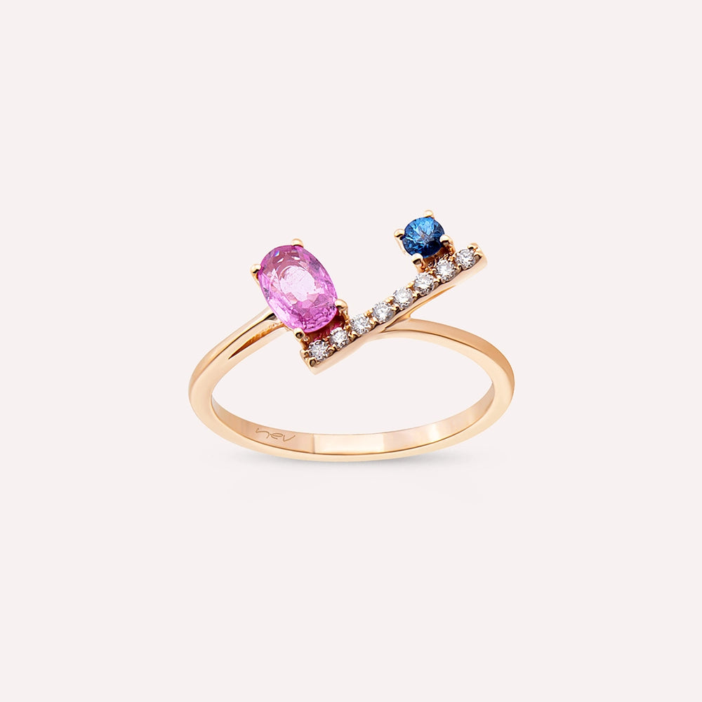 Sacro 0.69 CT Multicolor Safir ve Pırlanta Taşlı Rose Altın Yüzük