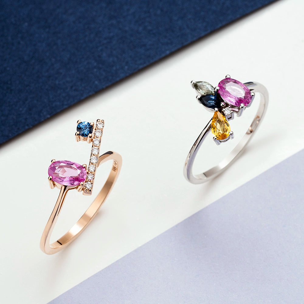 Sacro 0.69 CT Multicolor Safir ve Pırlanta Taşlı Rose Altın Yüzük