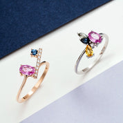 Sacro 0.69 CT Multicolor Safir ve Pırlanta Taşlı Rose Altın Yüzük