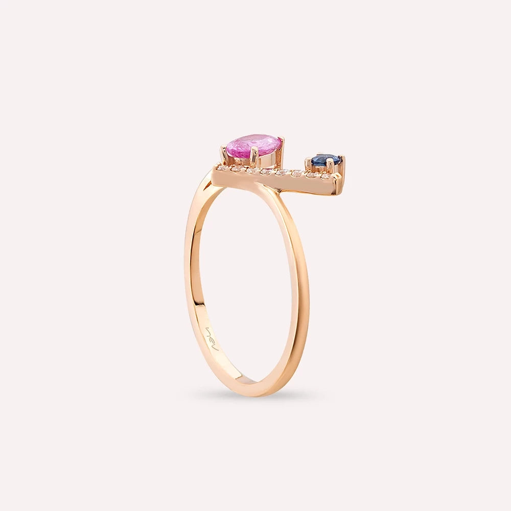 Sacro 0.69 CT Multicolor Safir ve Pırlanta Taşlı Rose Altın Yüzük