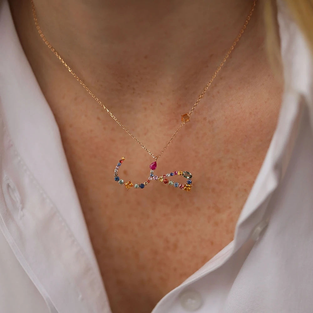 ص Sad Harf 1.99 CT Pırlanta ve Multicolor Safir Taşlı Rose Altın Kolye