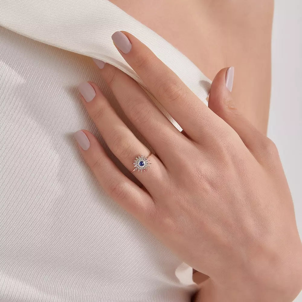 Safir ve Brown Pırlanta Taşlı Rose Altın Yüzük