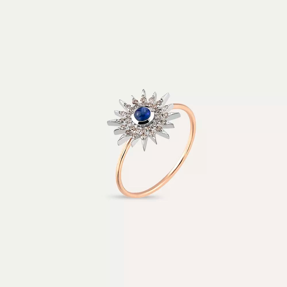 Safir ve Brown Pırlanta Taşlı Rose Altın Yüzük