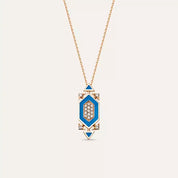 Salm Pırlanta Taşlı ve Mavi Mineli Rose Altın Kolye