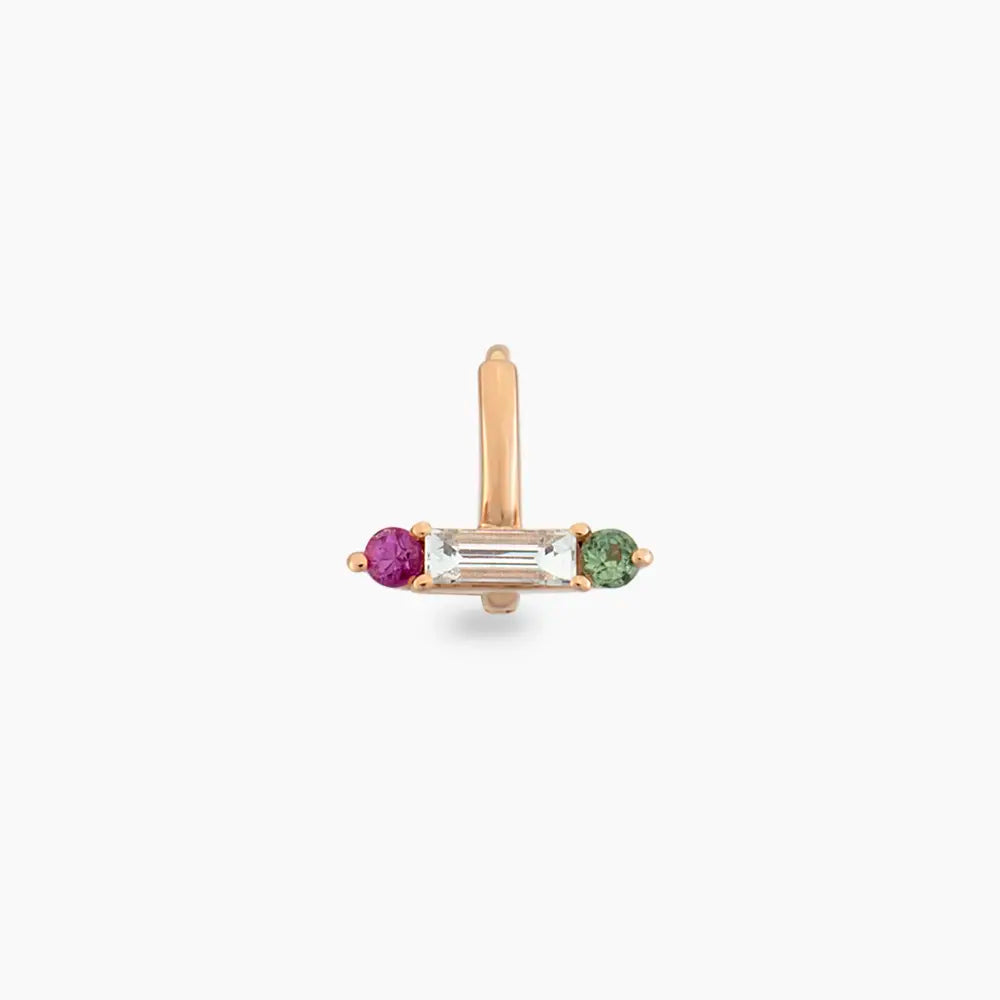 Sara  Baget Pırlanta, Purple ve Green Safir Taşlı Rose Altın Halka Piercing
