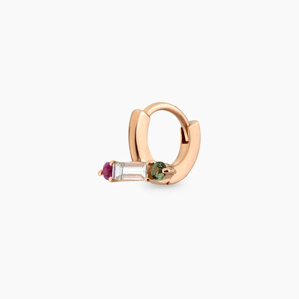 Sara  Baget Pırlanta, Purple ve Green Safir Taşlı Rose Altın Halka Piercing