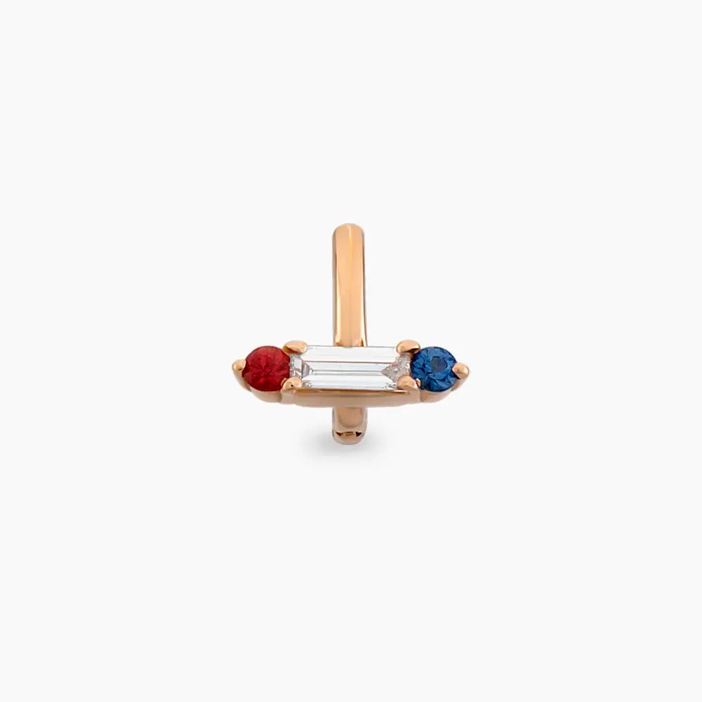 Sara Baget Pırlanta, Red ve Blue Safir Taşlı Rose Altın Halka Piercing