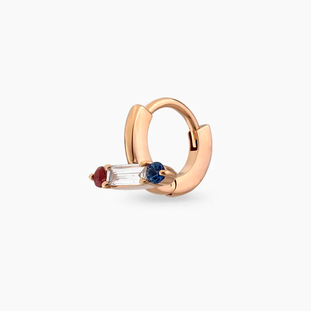 Sara Baget Pırlanta, Red ve Blue Safir Taşlı Rose Altın Halka Piercing