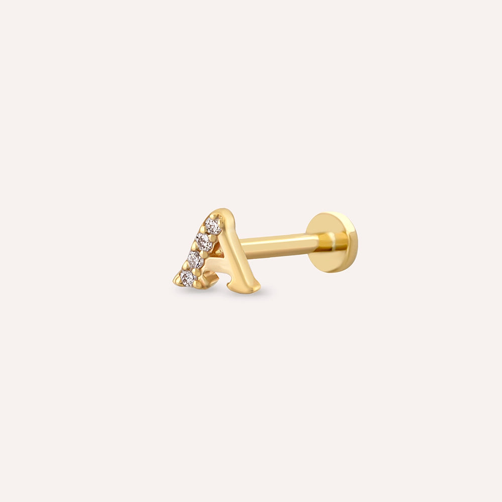 Sarı Altın Pırlanta Taşlı Harf Piercing