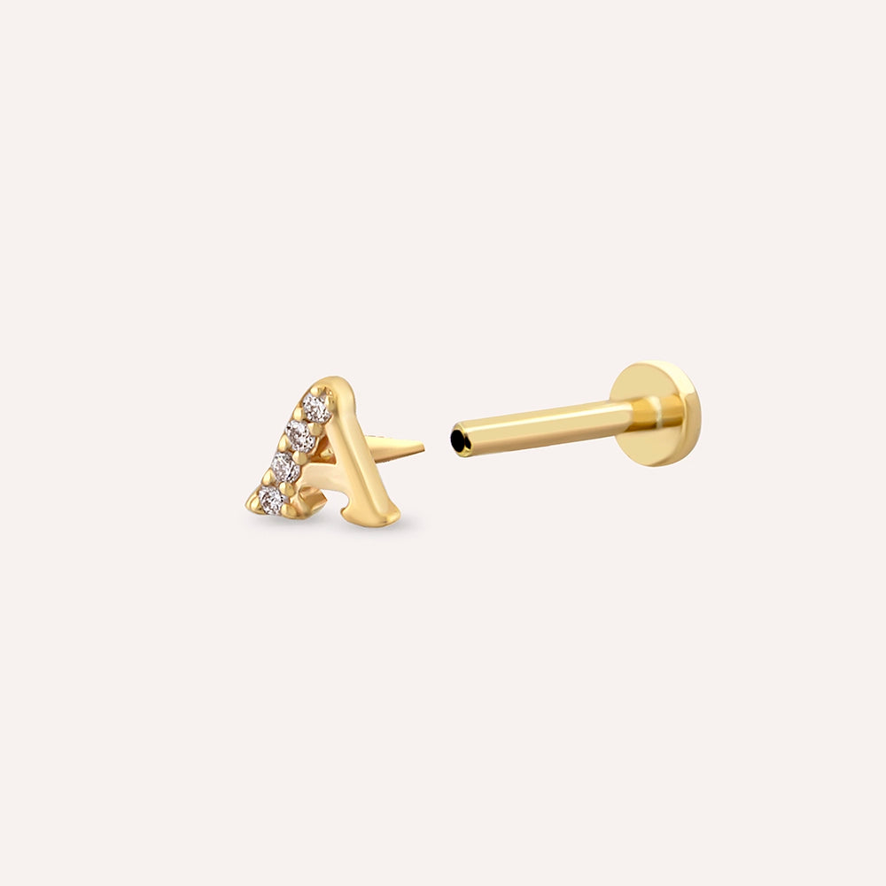 Sarı Altın Pırlanta Taşlı Harf Piercing