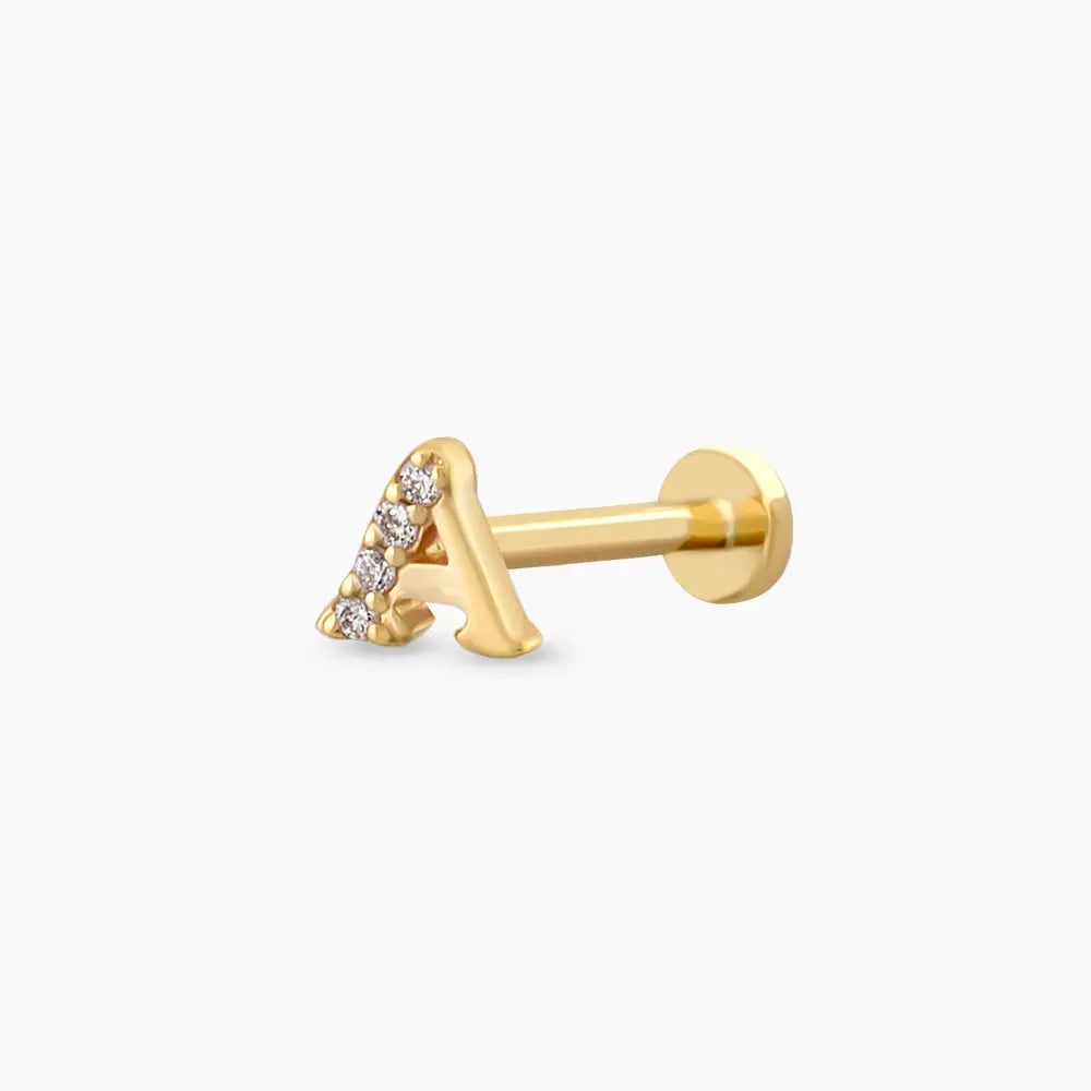 Sarı Altın Pırlanta Taşlı Harf Piercing