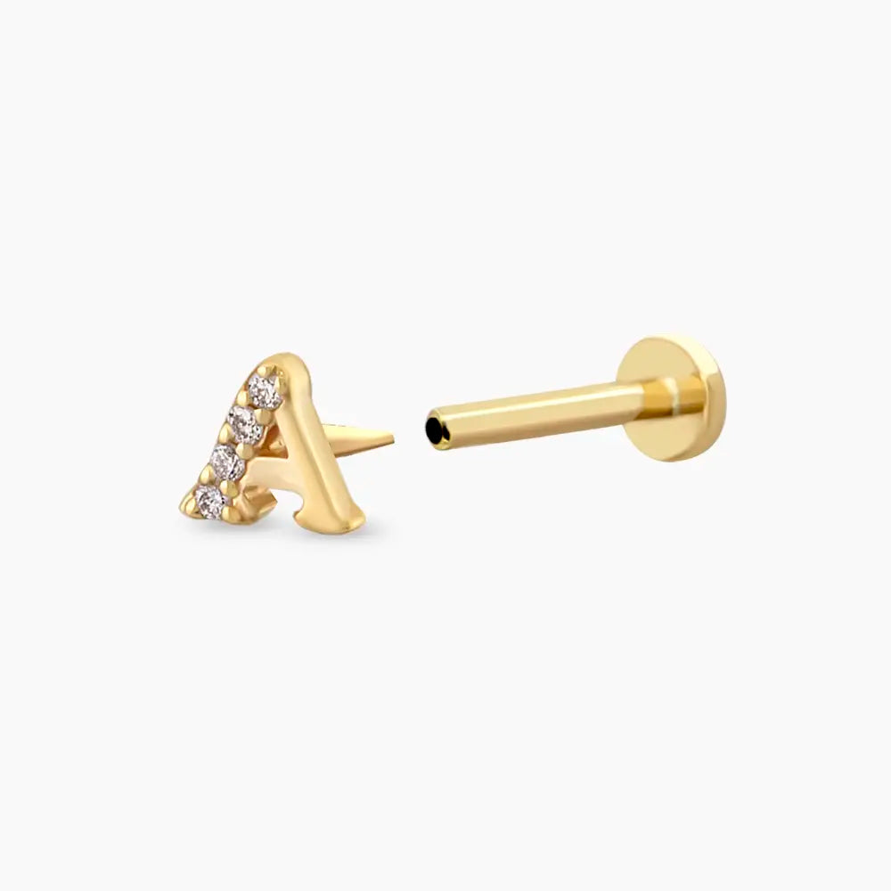 Sarı Altın Pırlanta Taşlı Harf Piercing