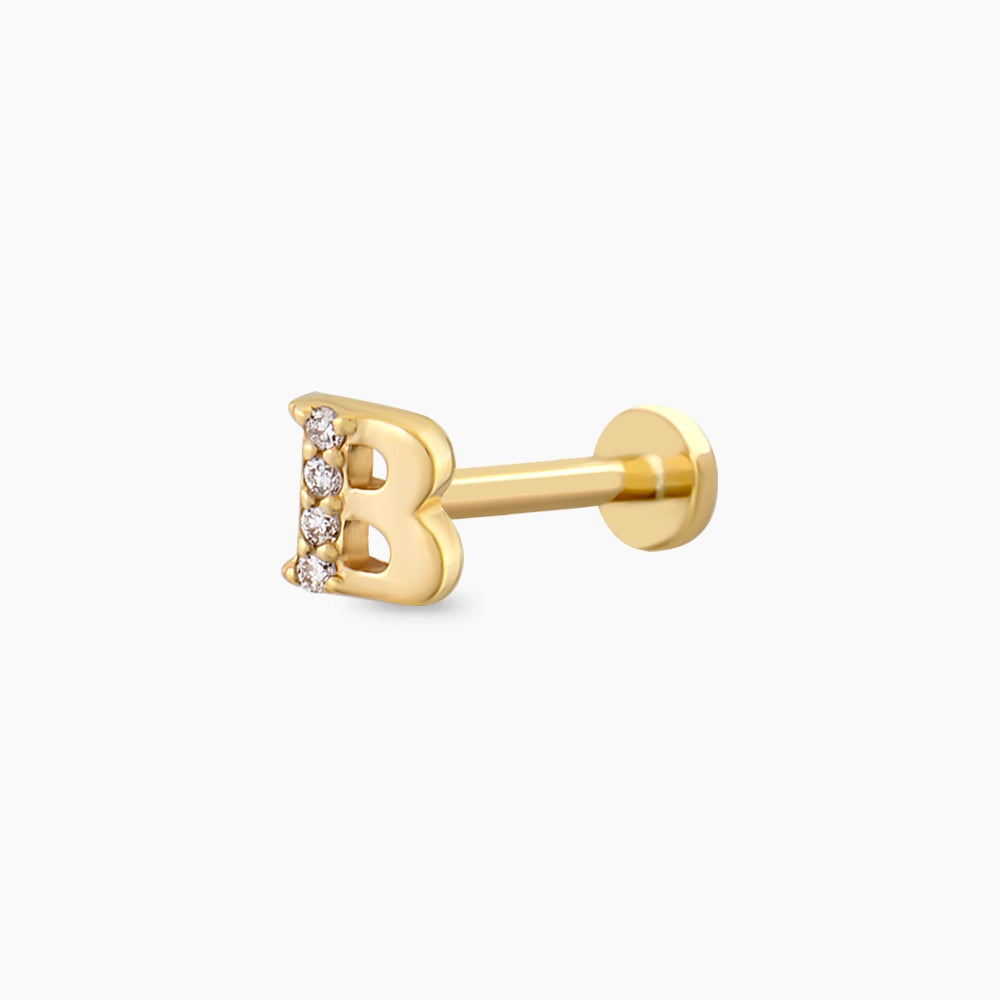 Sarı Altın Pırlanta Taşlı Harf Piercing