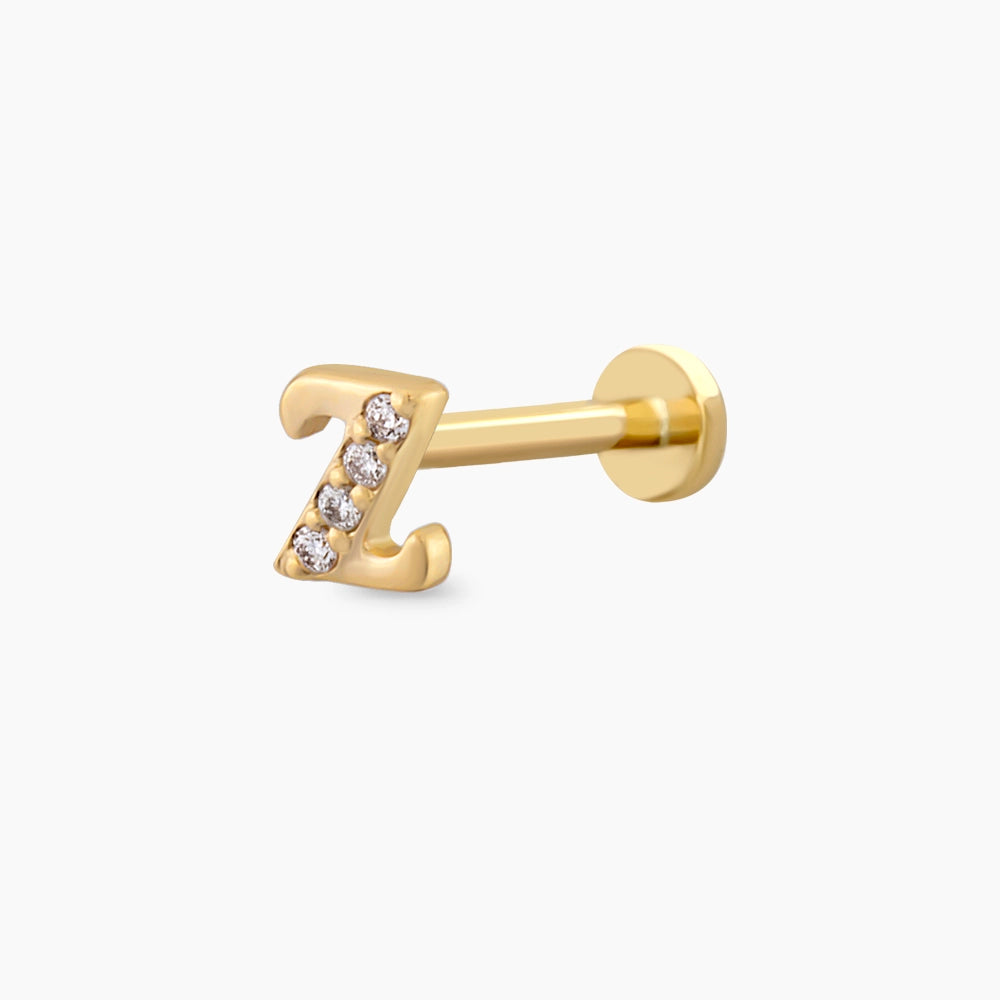 Sarı Altın Pırlanta Taşlı Harf Piercing