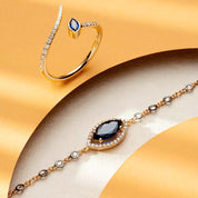 Savia Pırlanta ve Safir Taşlı Rose Altın Yüzük