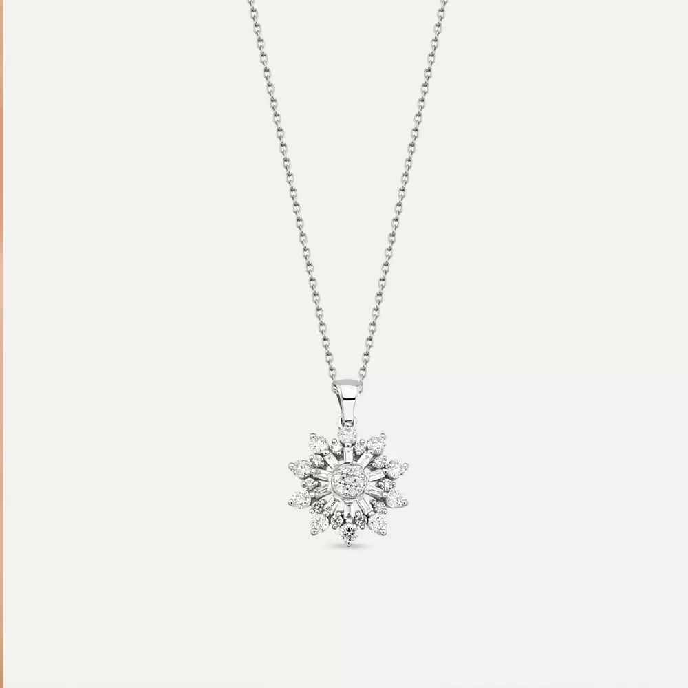 Scale Pırlanta Taşlı Beyaz Altın Kolye