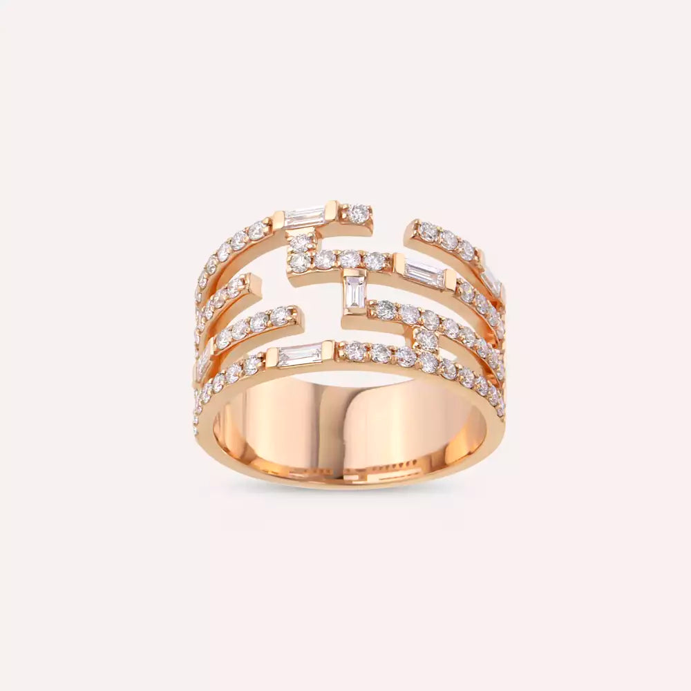 Scrape 0.88 CT Baget Kesim Pırlanta Taşlı Rose Altın Yüzük