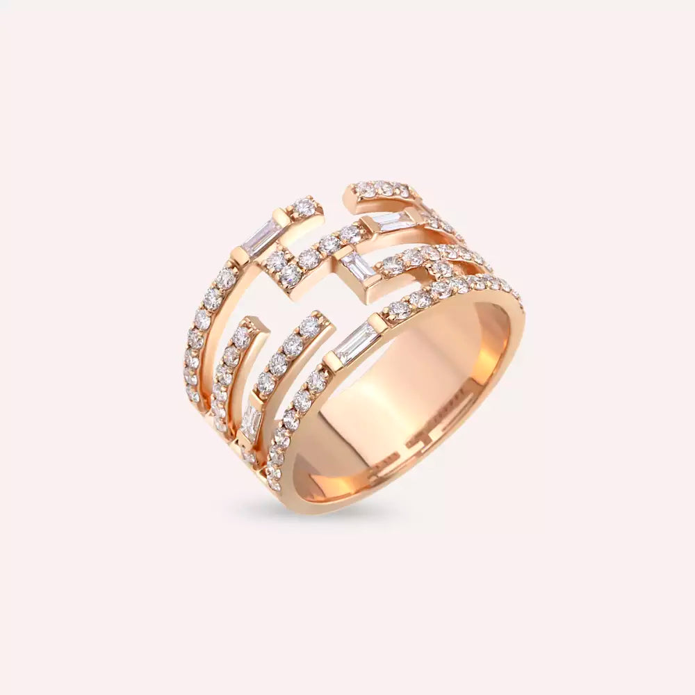 Scrape 0.88 CT Baget Kesim Pırlanta Taşlı Rose Altın Yüzük