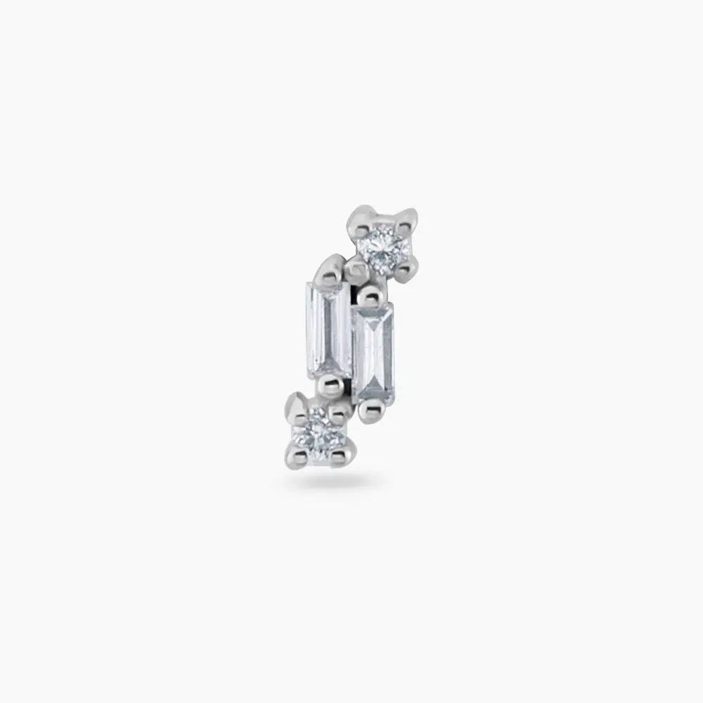 Seed 0.05 CT Baget Pırlanta Taşlı Beyaz Altın Piercing