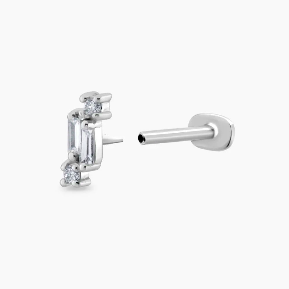 Seed 0.05 CT Baget Pırlanta Taşlı Beyaz Altın Piercing