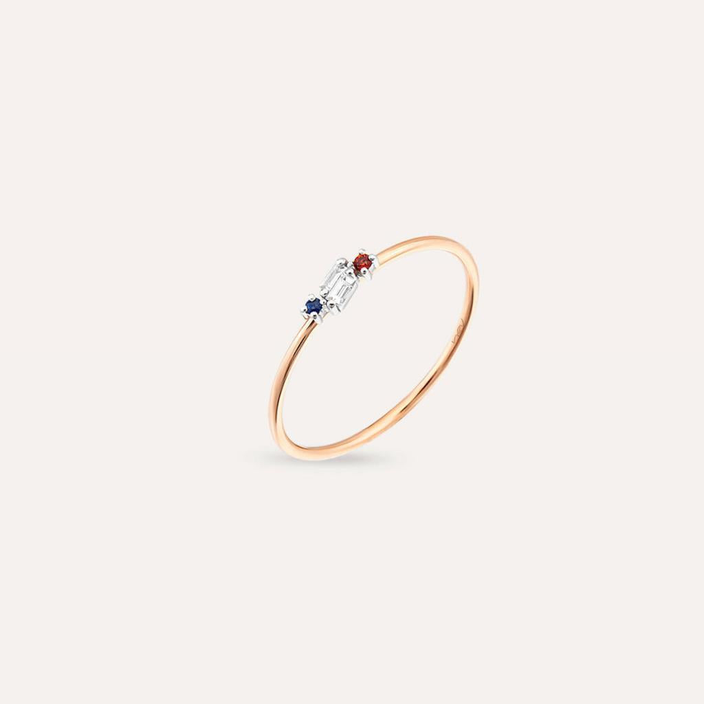 Seed 0.07 CT Multicolor Safir ve Baget Pırlanta Taşlı Yüzük