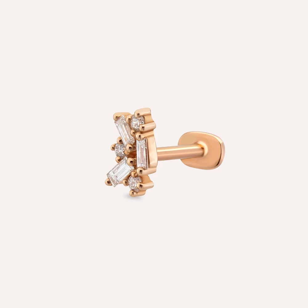 Seed 0.09 CT Baget Pırlanta Taşlı Rose Altın Piercing