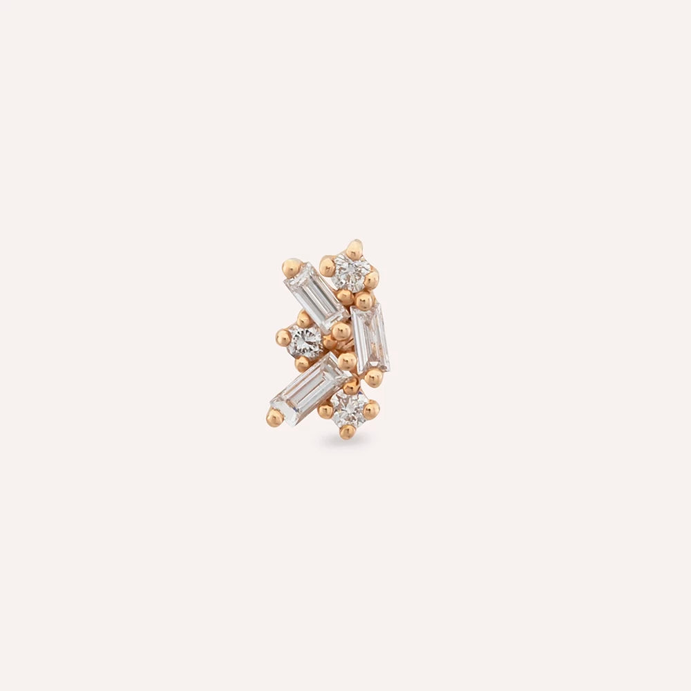 Seed 0.09 CT Baget Pırlanta Taşlı Rose Altın Piercing