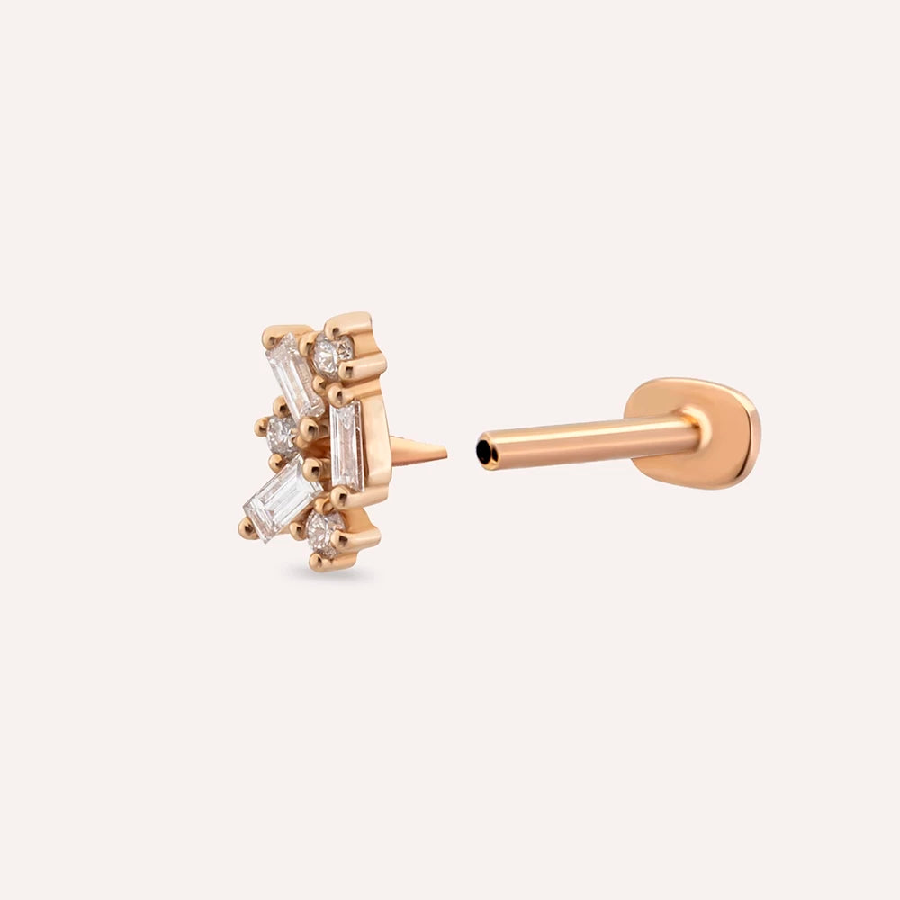 Seed 0.09 CT Baget Pırlanta Taşlı Rose Altın Piercing