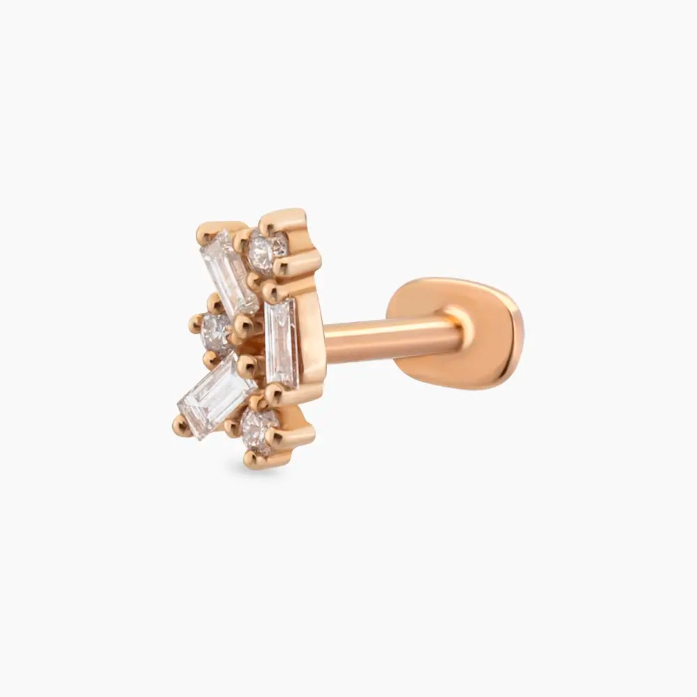 Seed 0.09 CT Baget Pırlanta Taşlı Rose Altın Piercing