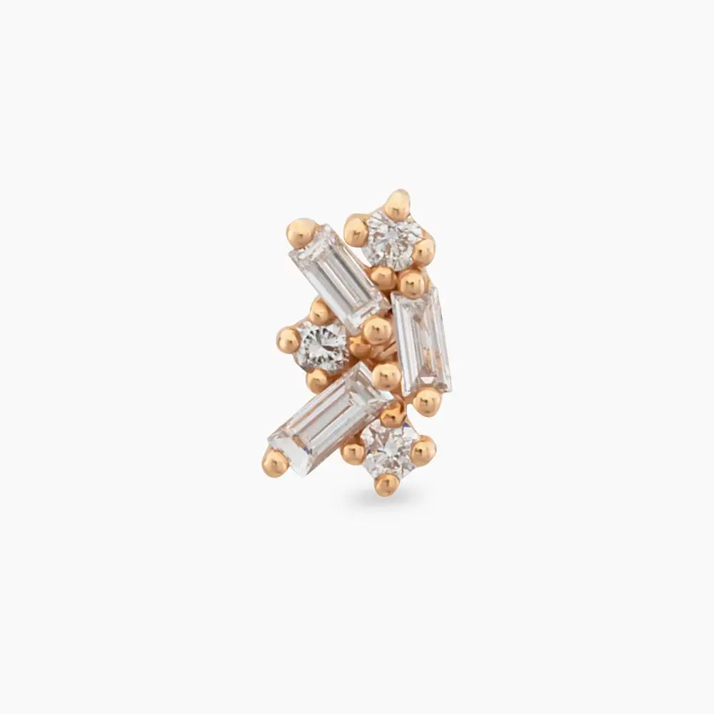 Seed 0.09 CT Baget Pırlanta Taşlı Rose Altın Piercing