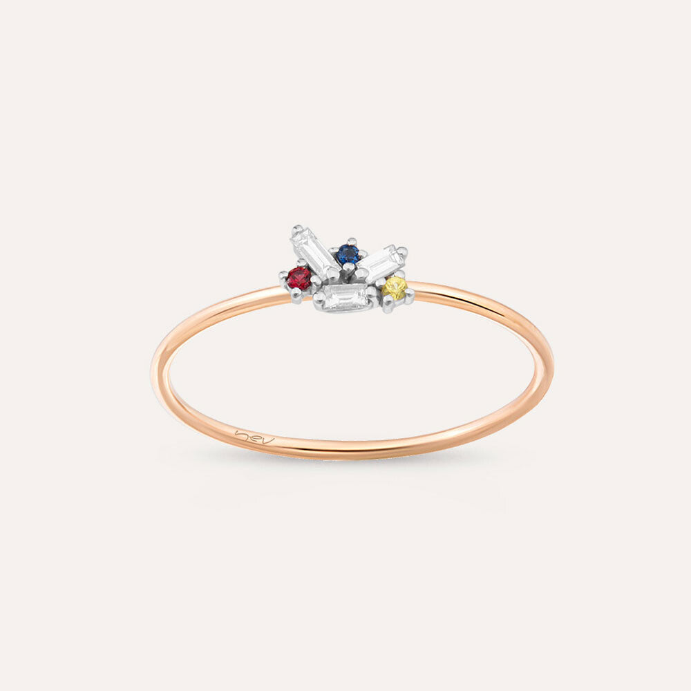 Seed 0.09 CT Multicolor Safir ve Baget Pırlanta Taşlı Yüzük