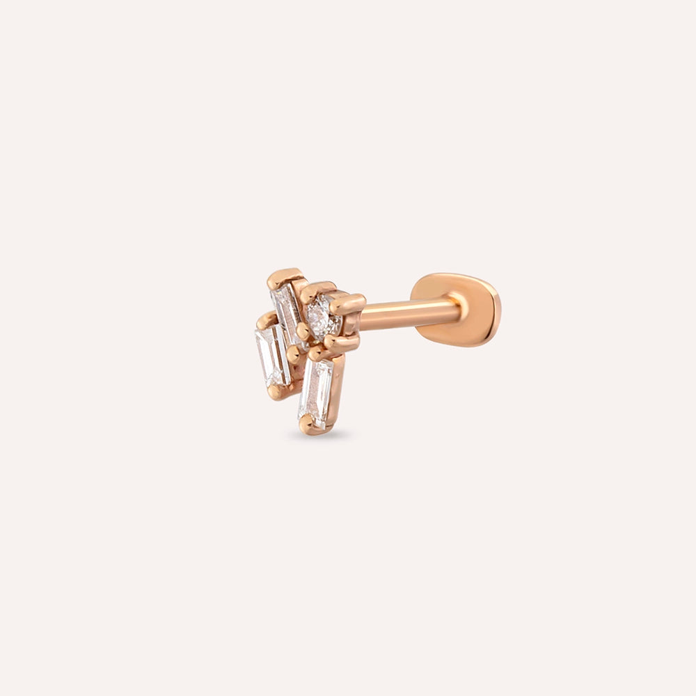 Seed 0.10 CT Baget Pırlanta Taşlı Rose Altın Piercing