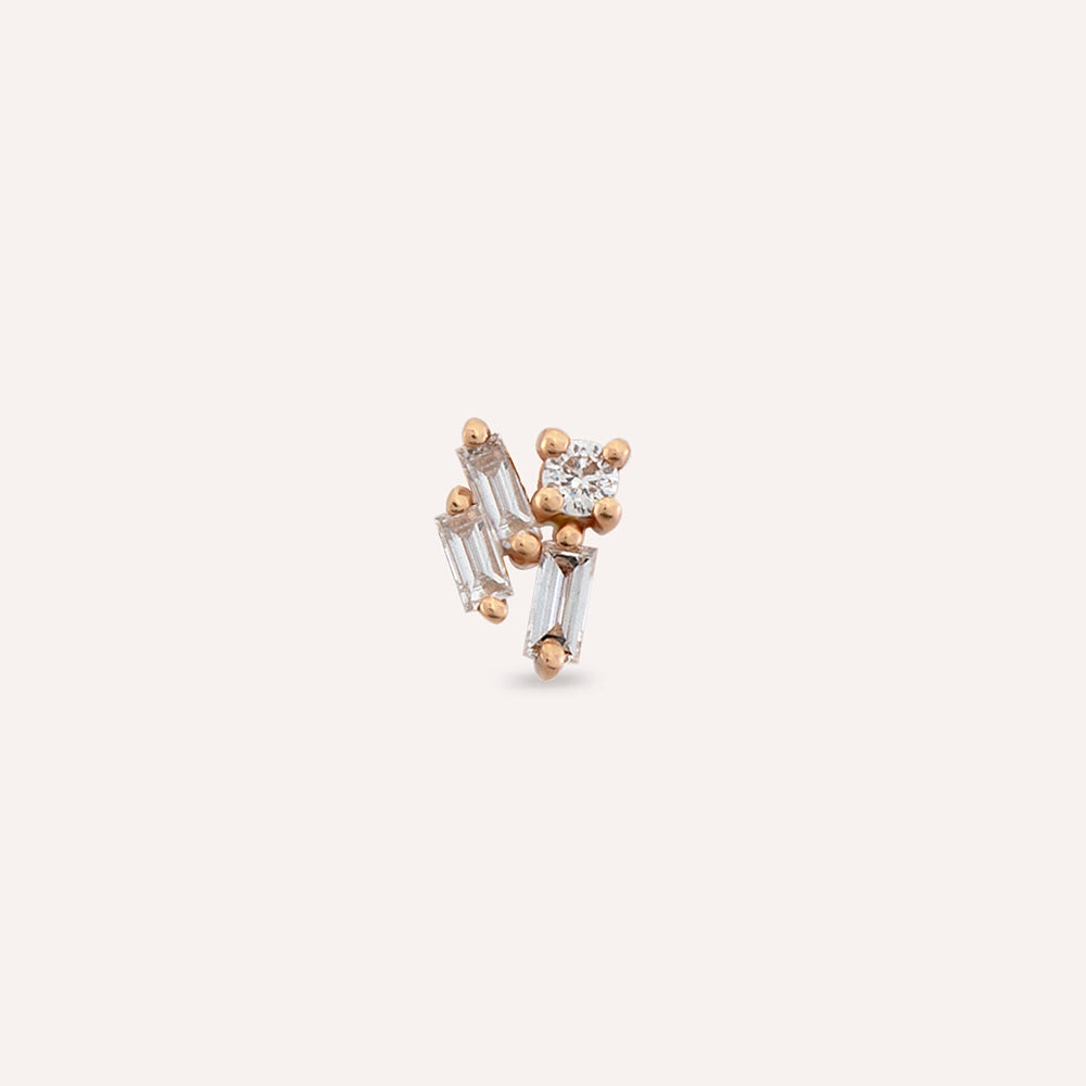 Seed 0.10 CT Baget Pırlanta Taşlı Rose Altın Piercing