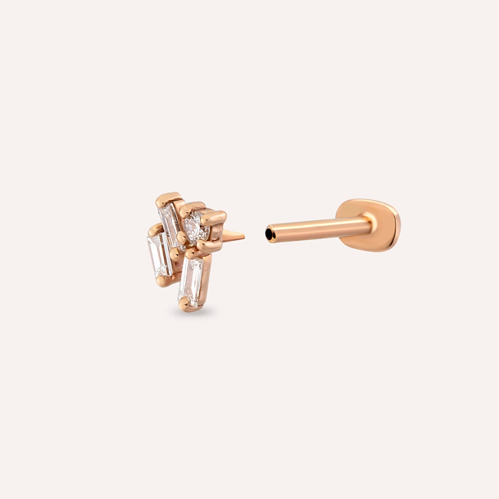 Seed 0.10 CT Baget Pırlanta Taşlı Rose Altın Piercing