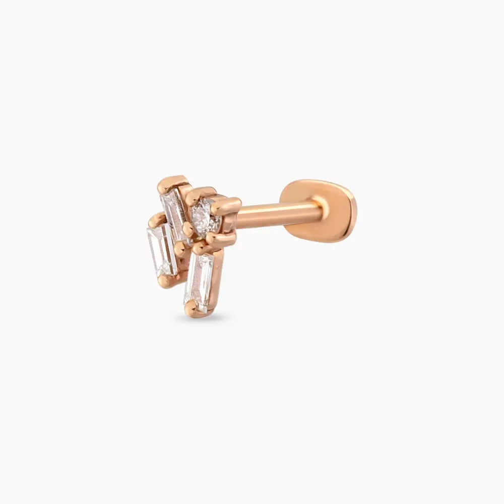 Seed 0.10 CT Baget Pırlanta Taşlı Rose Altın Piercing