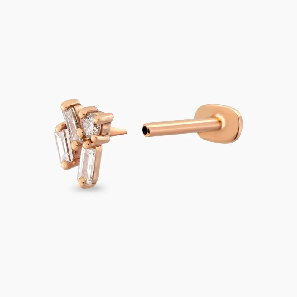 Seed 0.10 CT Baget Pırlanta Taşlı Rose Altın Piercing