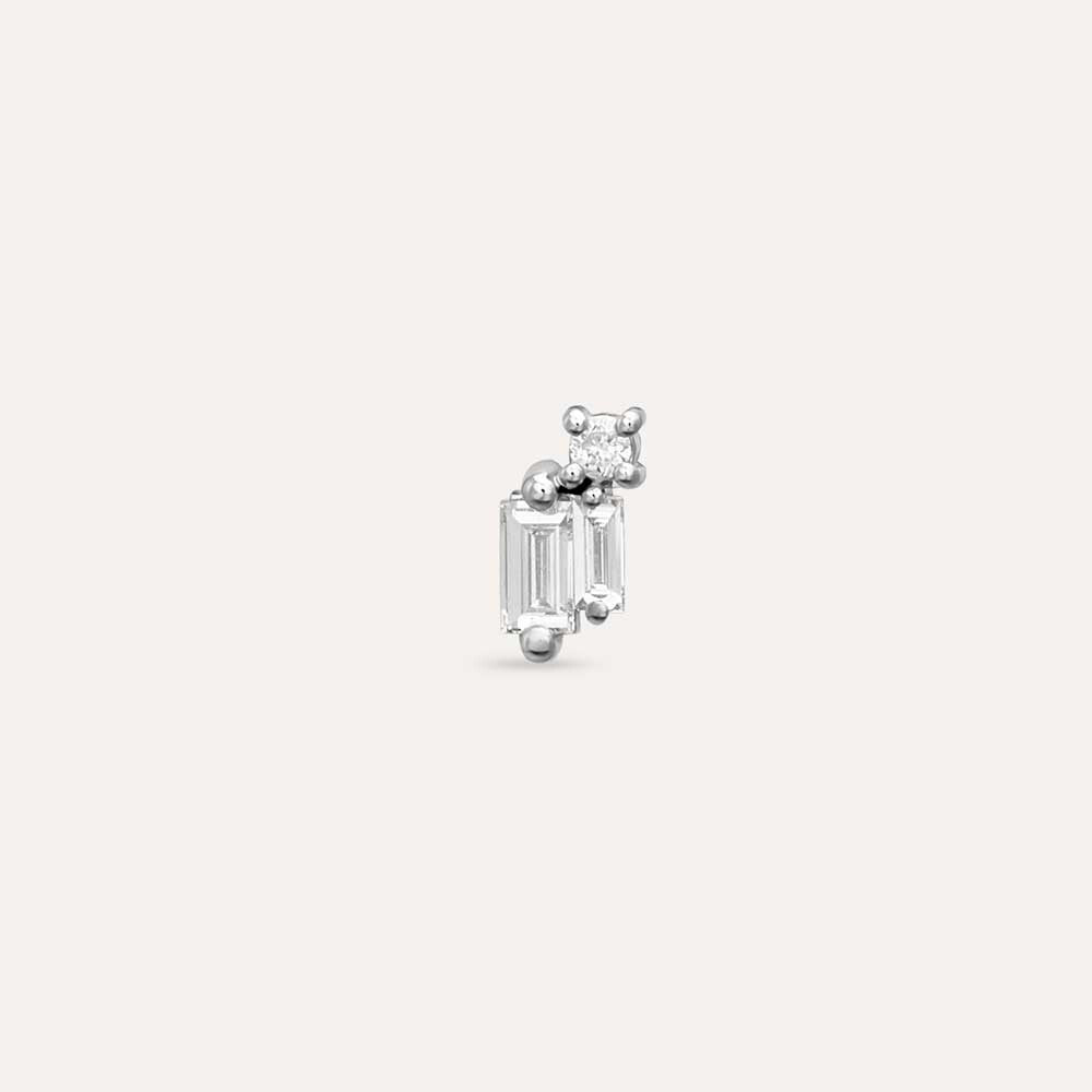 Seed 0.13 CT Baget Pırlanta Taşlı Beyaz Altın Mini Tek Küpe
