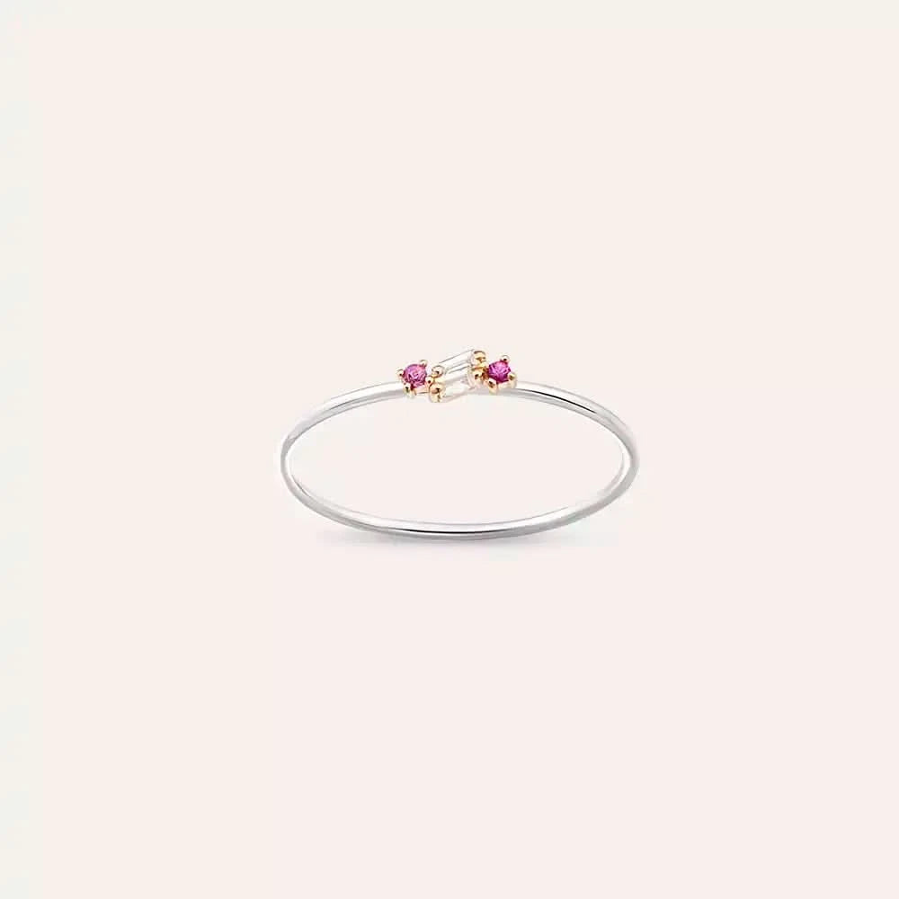 Seed 0.07 CT Pink Safir ve Baget Pırlanta Taşlı Yüzük