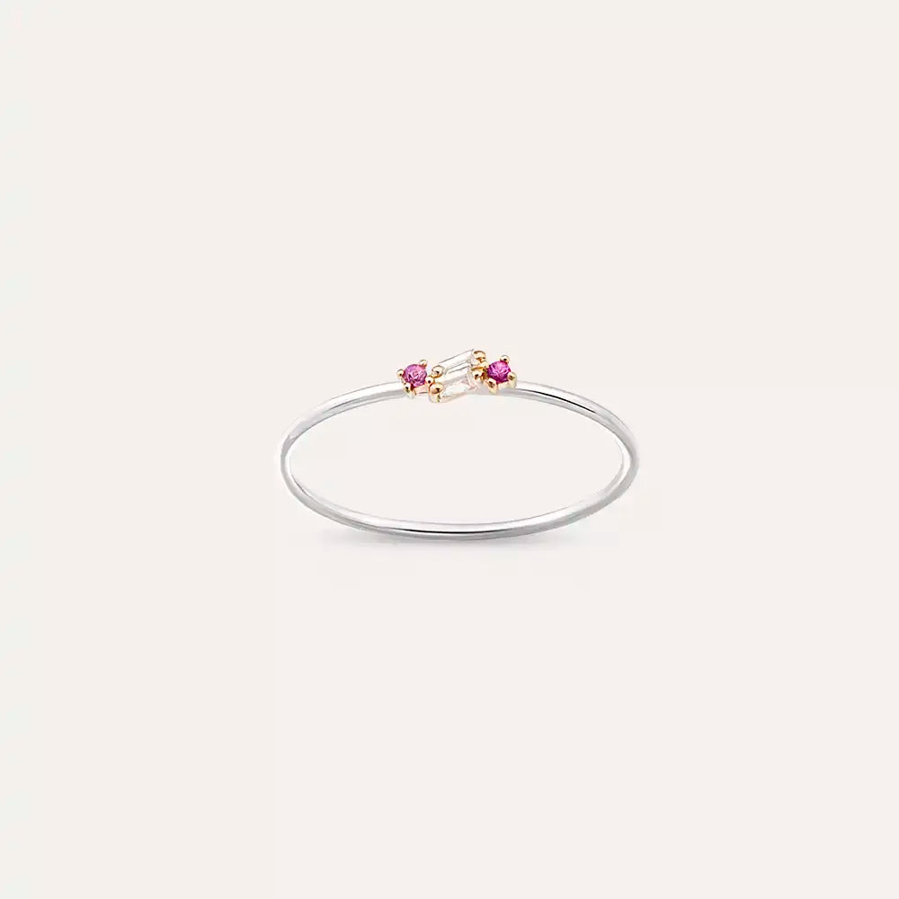 Micra  0.07 CT Pink Safir ve Baget Pırlanta Taşlı Yüzük