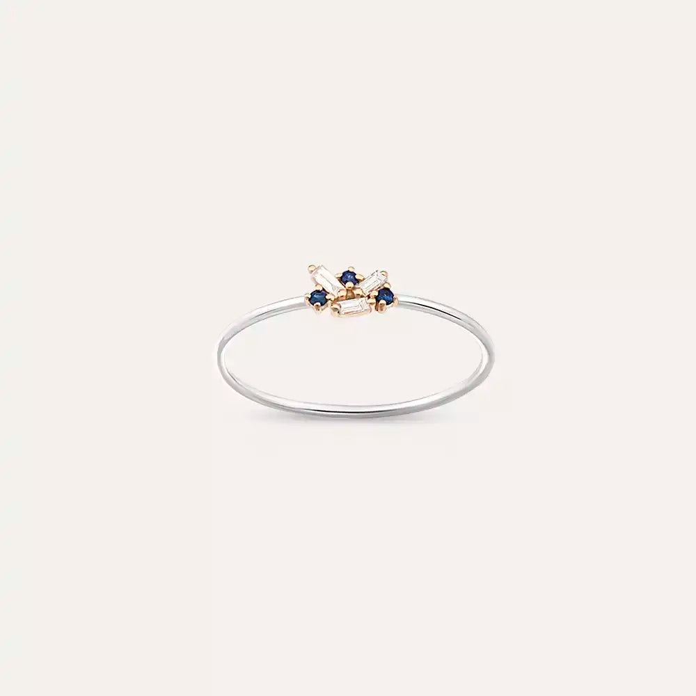 Seed 0.09 CT Blue Safir ve Baget Pırlanta Taşlı Yüzük