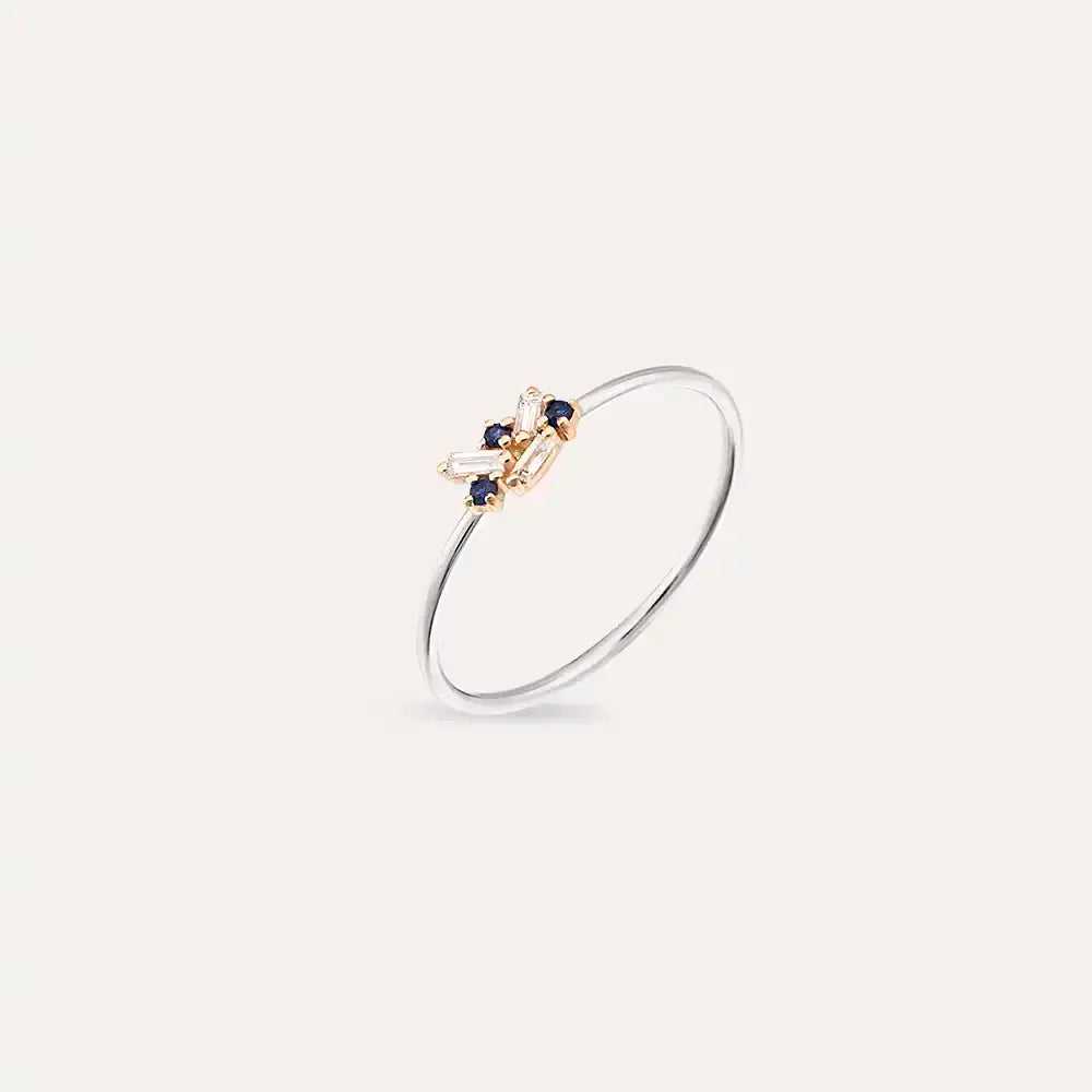 Seed 0.09 CT Blue Safir ve Baget Pırlanta Taşlı Yüzük
