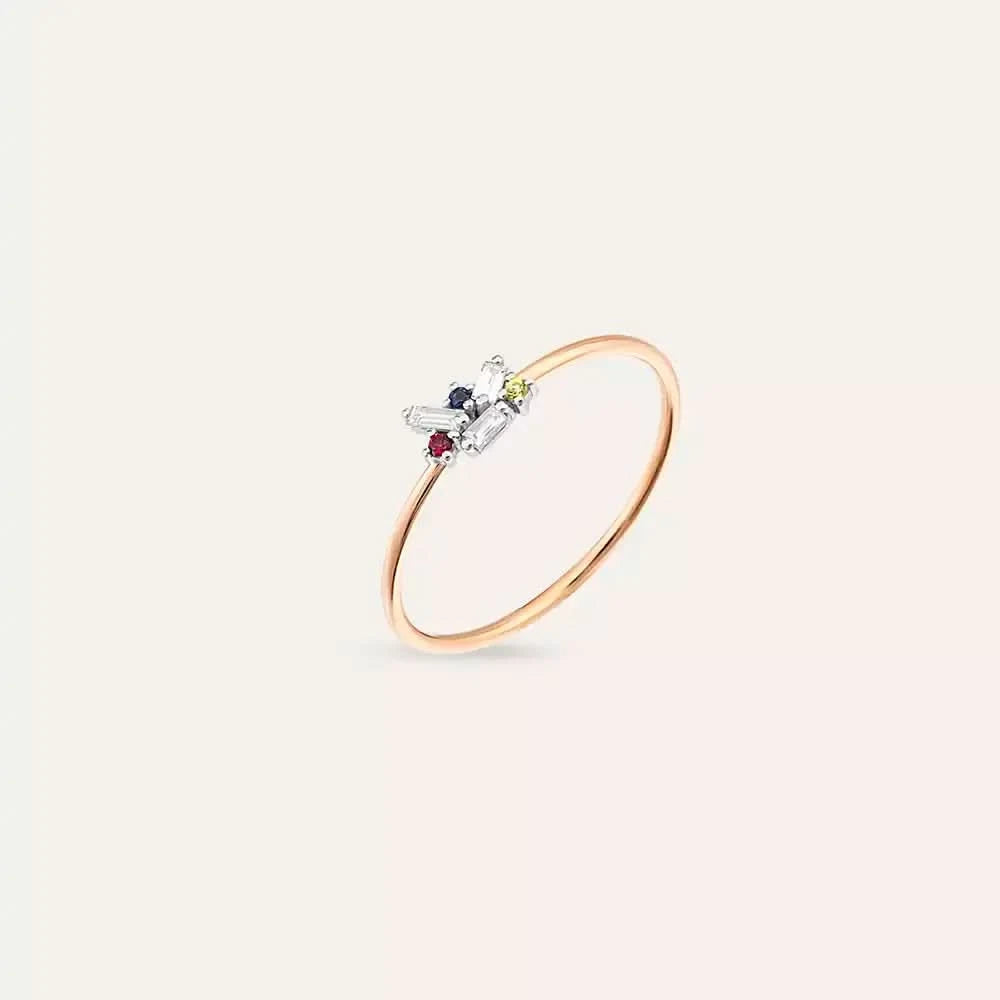 Seed 0.09 CT Multicolor Safir ve Baget Pırlanta Taşlı Yüzük