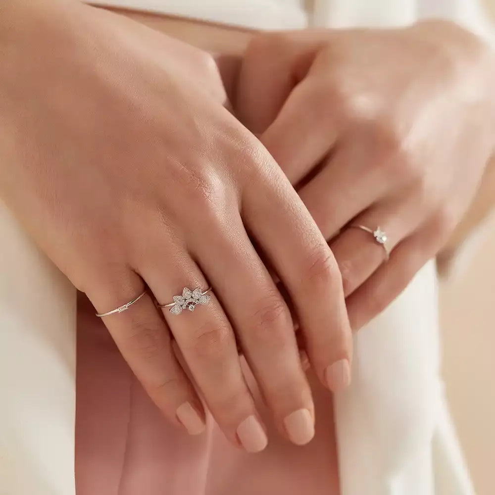 Micra 0.10 CT Baget Pırlanta Taşlı Beyaz Altın Yüzük