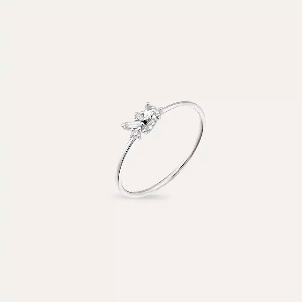 Micra 0.10 CT Baget Pırlanta Taşlı Beyaz Altın Yüzük