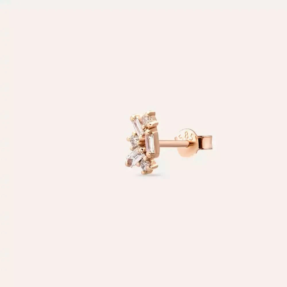 Seed 0.10 CT Baget Pırlanta Taşlı Rose Altın Mini Tek Küpe